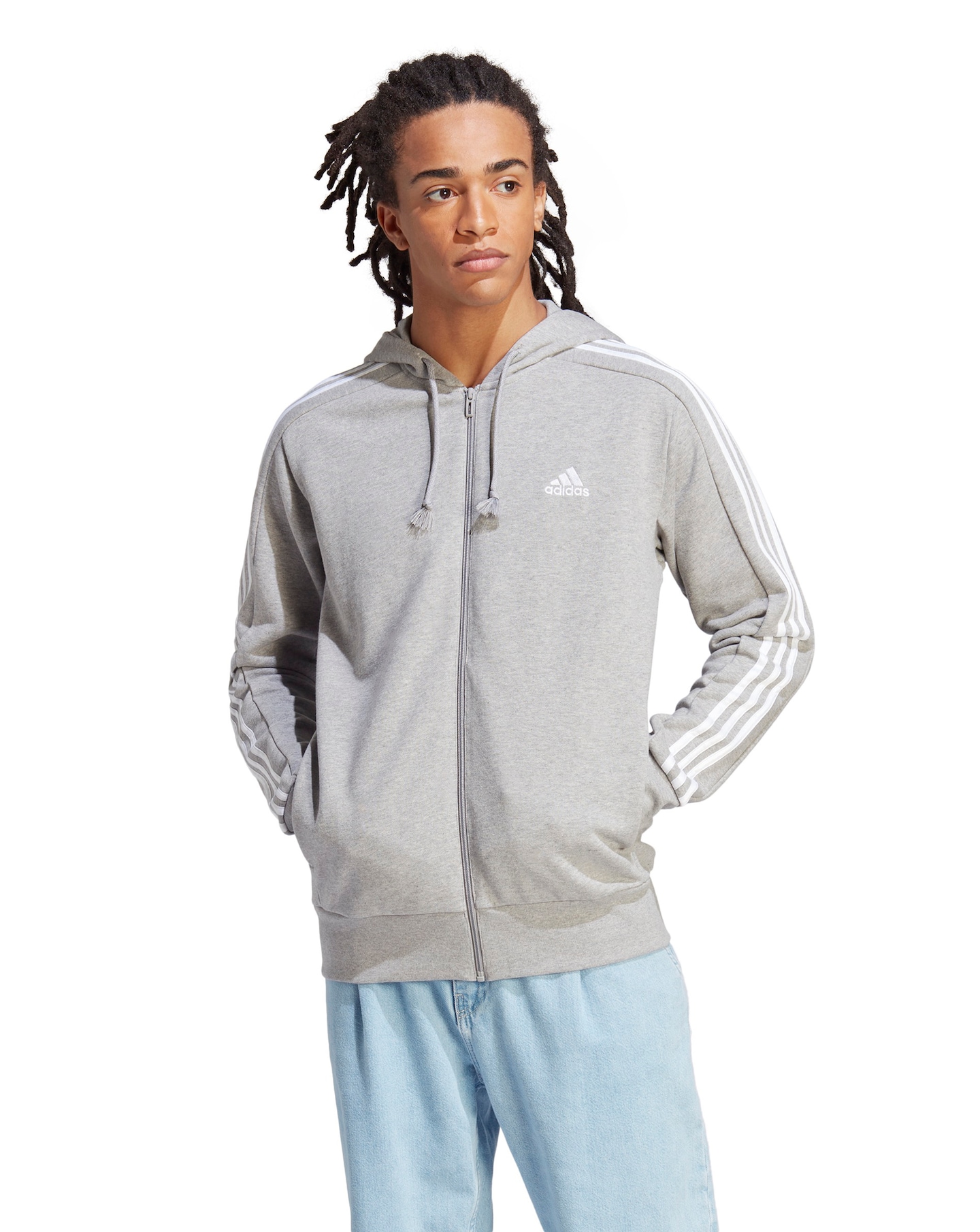 adidas originals 3 stripes full zip hoodie grey