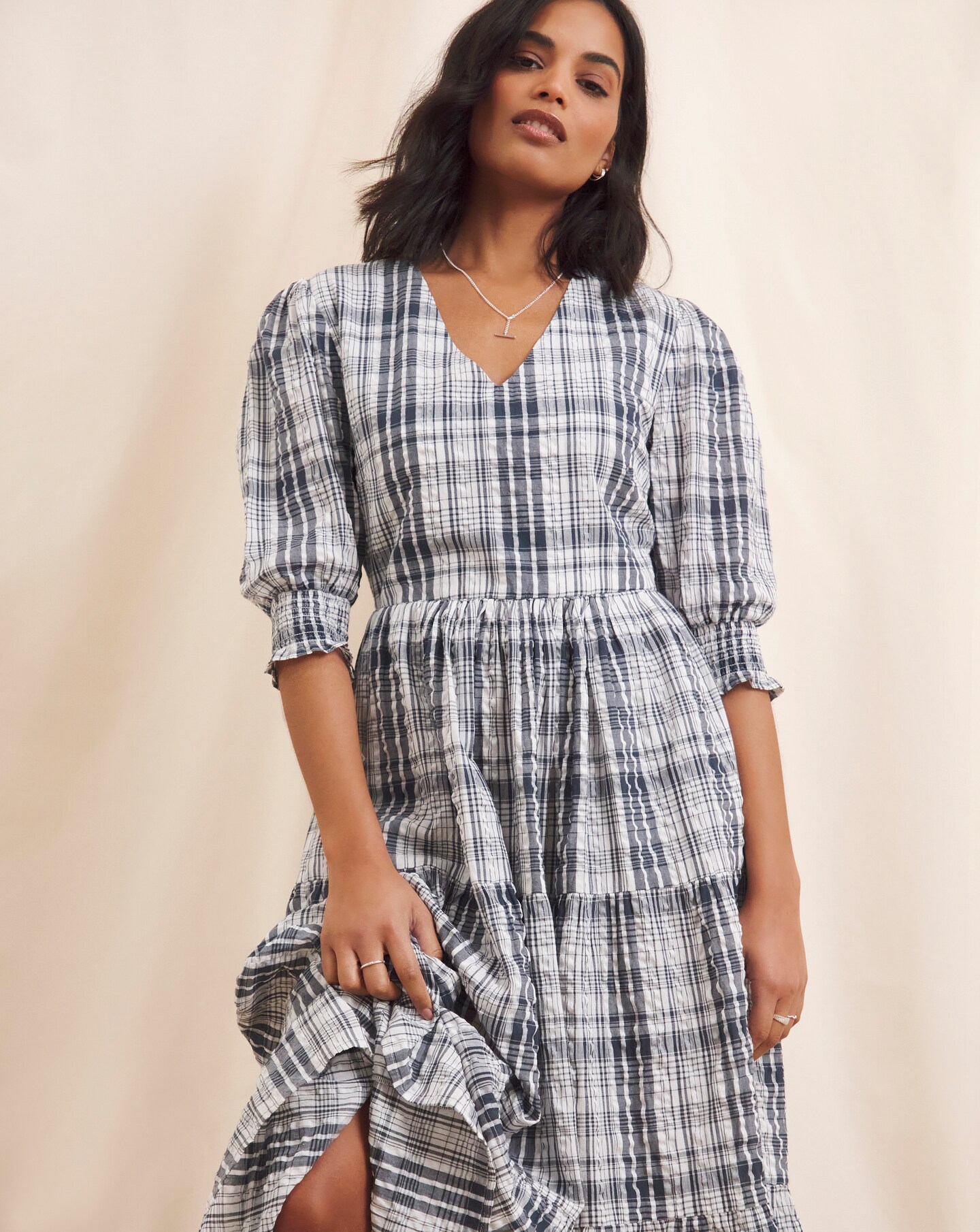 Anise Check SeerSucker Erica Midi Dress | Oxendales