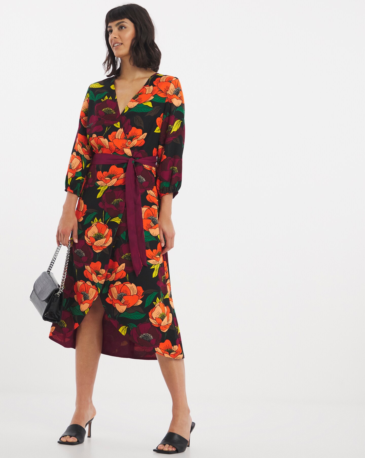 Midi wrap floral dress top