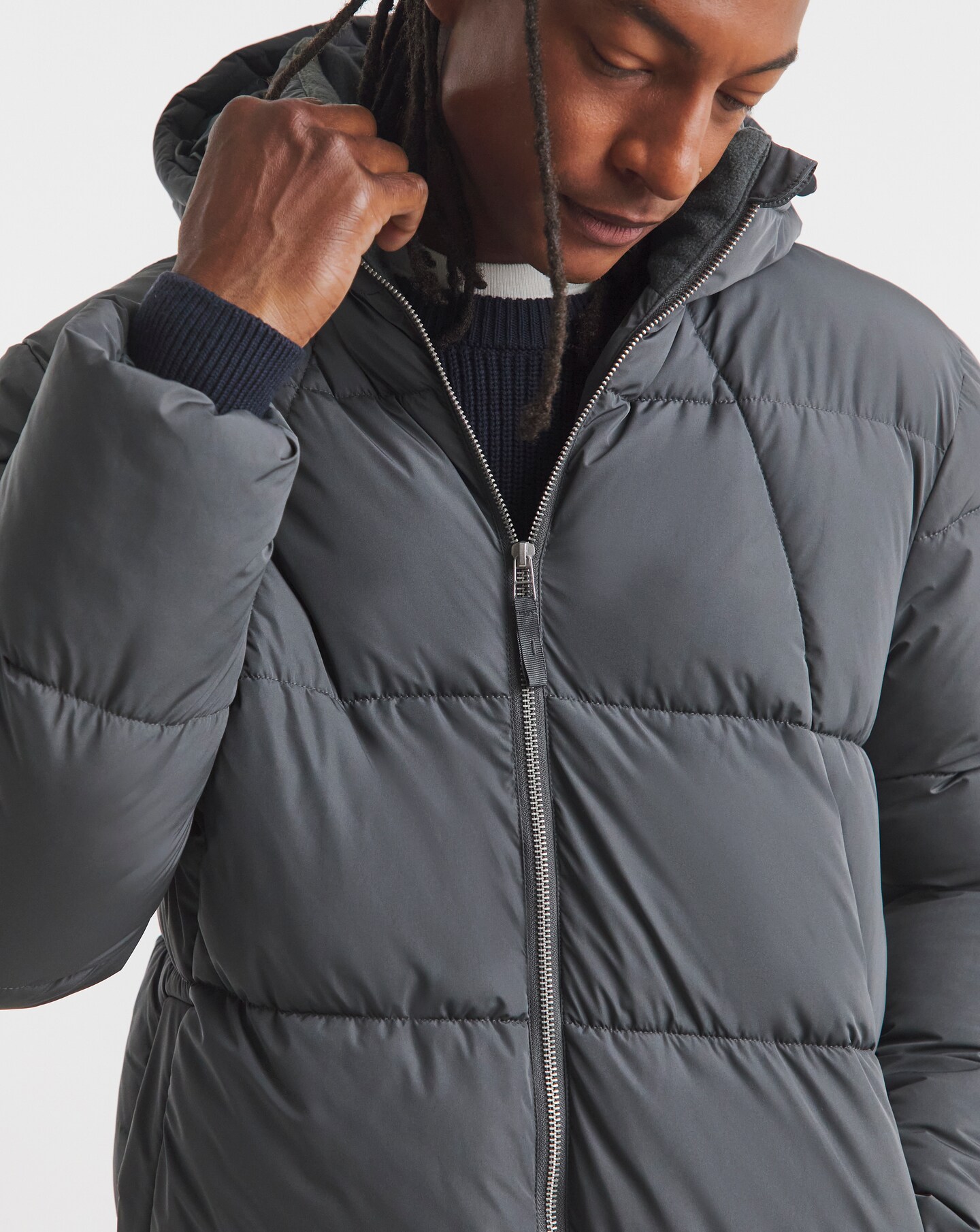 Grey Mid Length Puffer Jacket | Oxendales