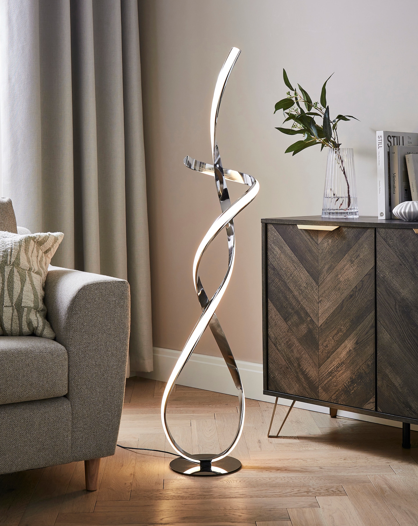 Chrome Ribbon LED Floor Lamp Oxendales
