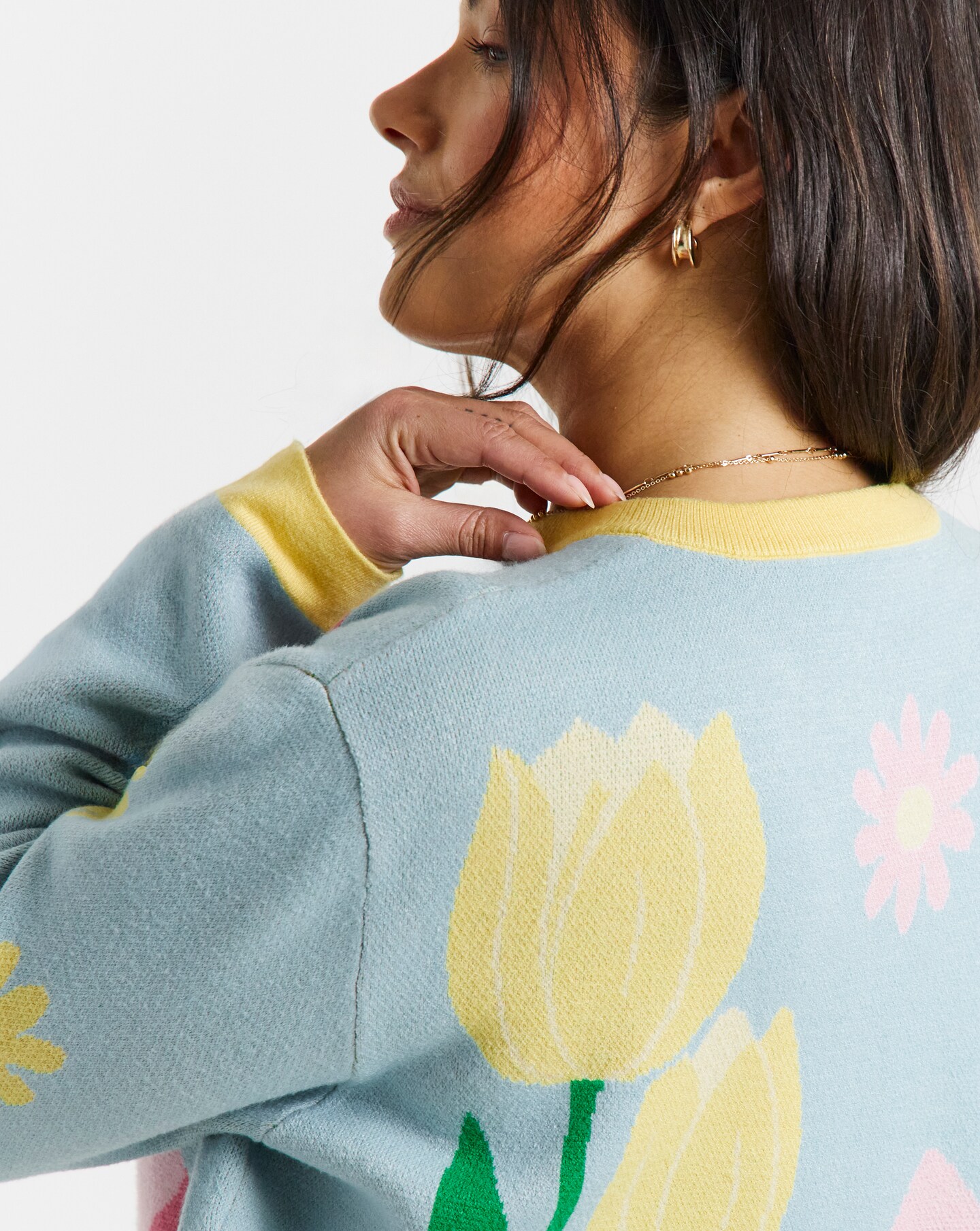 Floral Graphic Crew Neck Cardigan | Oxendales
