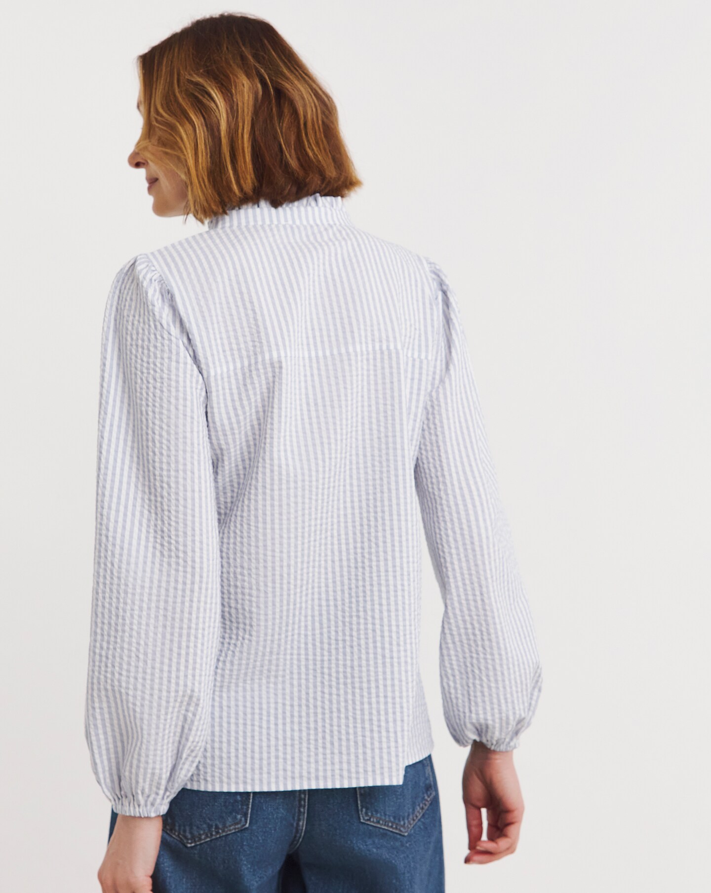 【AAKE】FRILL STRIPE PT Frill Detail Blouse | Oxendales