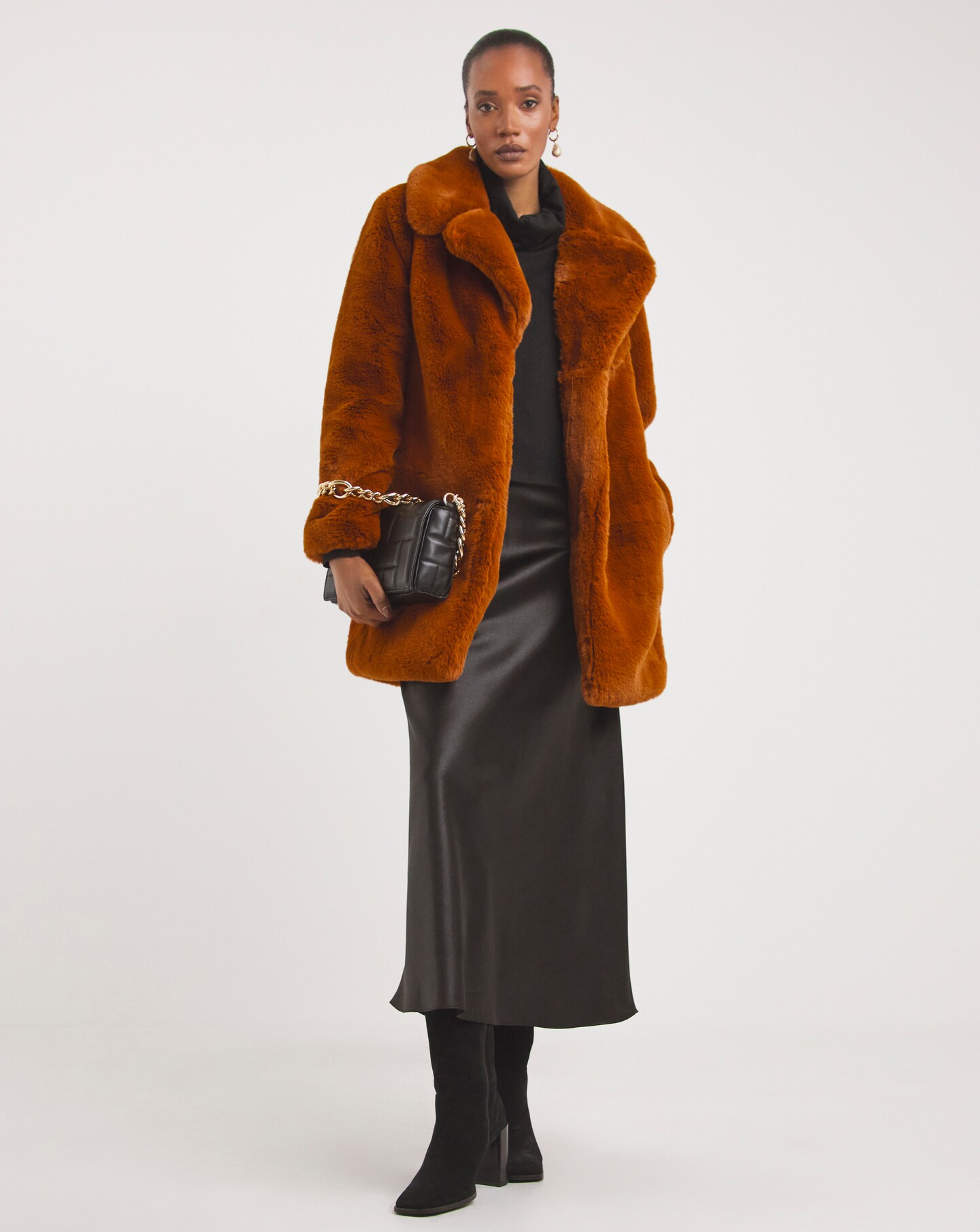 Rust Plush Faux Fur Coat | Oxendales