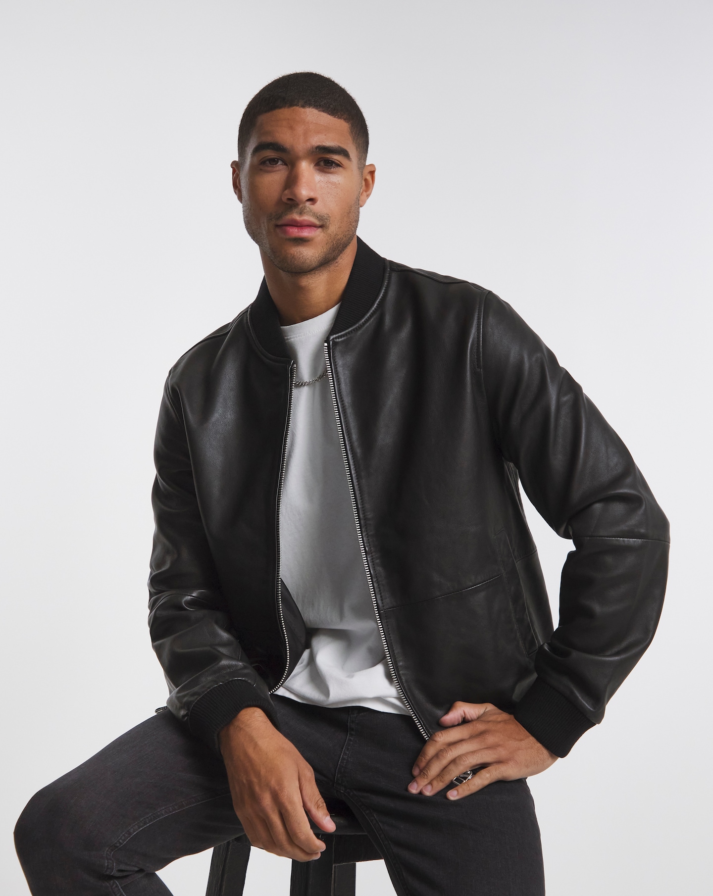 Black Leather Bomber Jacket | Oxendales
