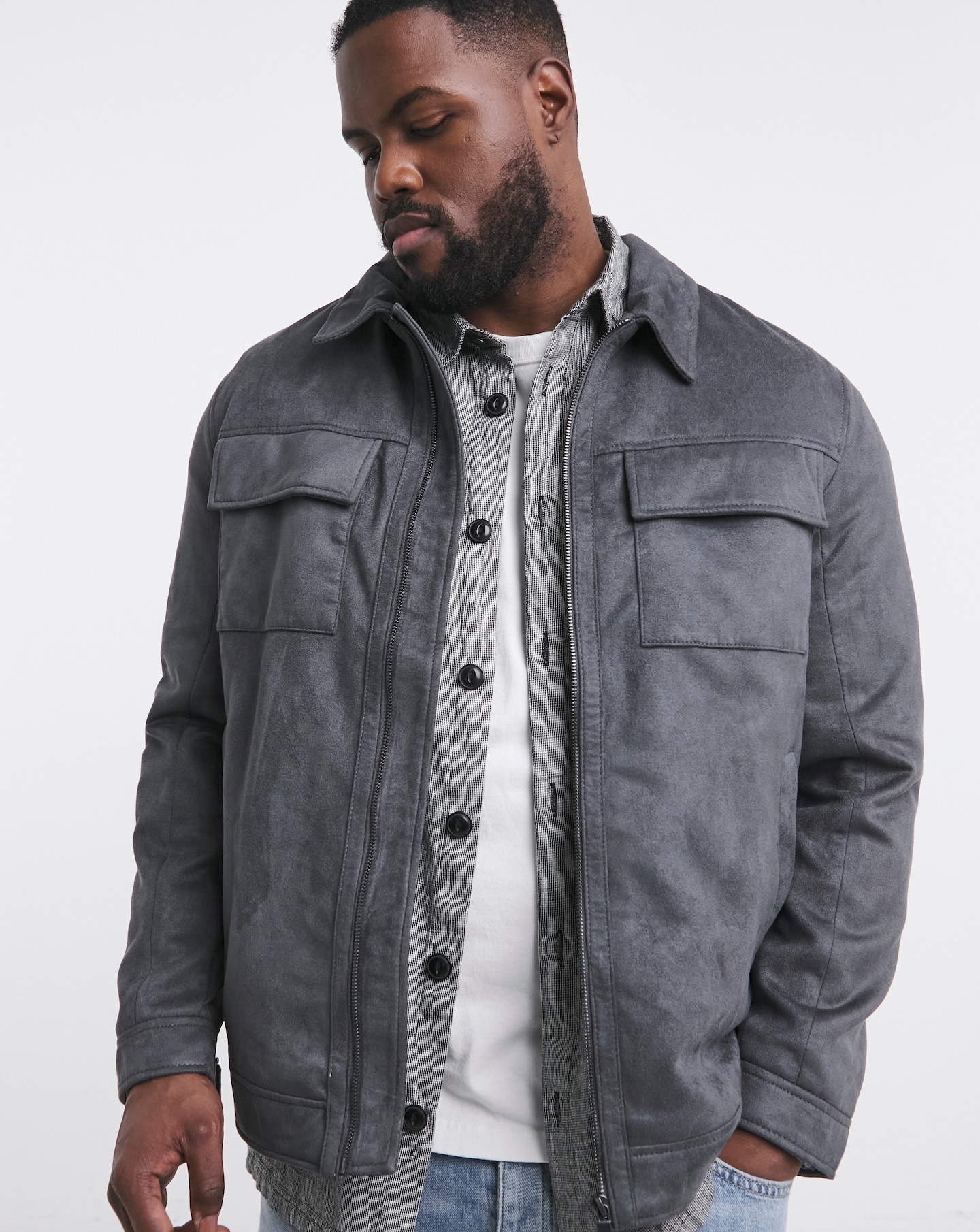 Grey Faux Suede Zip Jacket | Oxendales