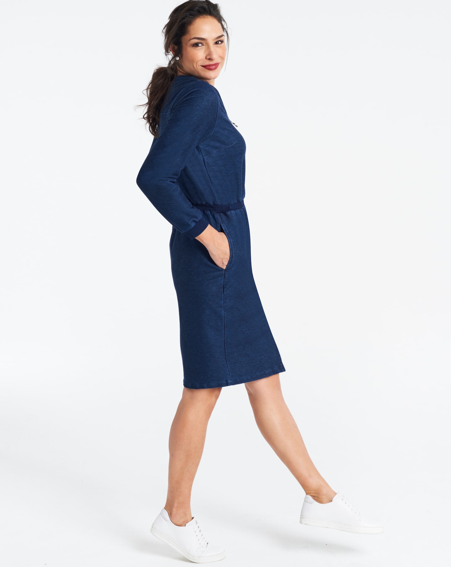 Jersey Denim Zip Front Midi Dress Oxendales