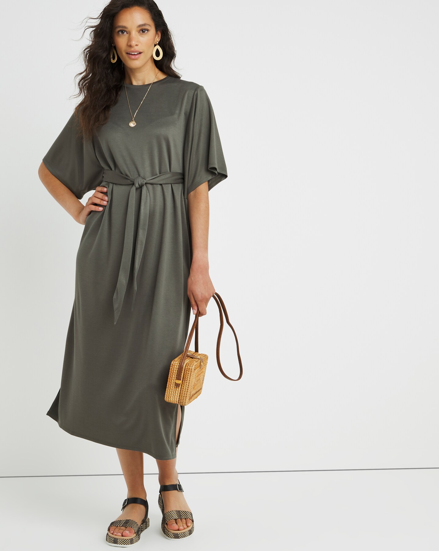 Monki belted kaftan clearance dress