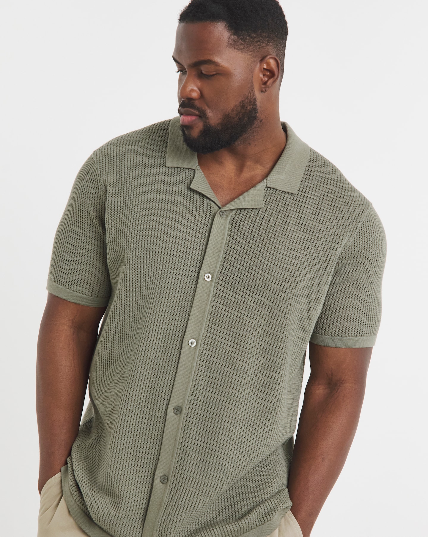 Green Knitted Revere Collar Shirt | Oxendales