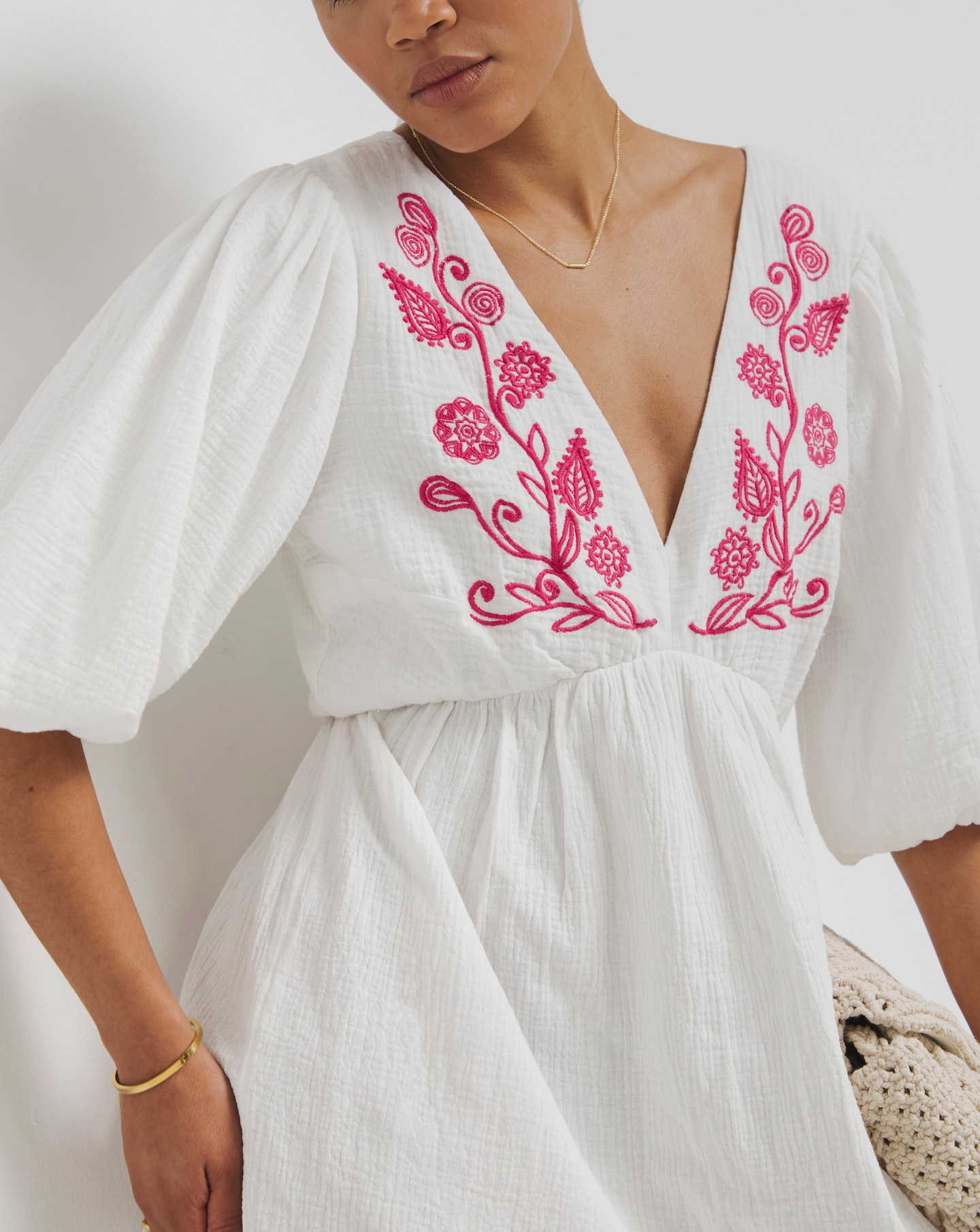 Neon Rose Embroidered Smock Dress White Embroidered Smock Dress Oxendales