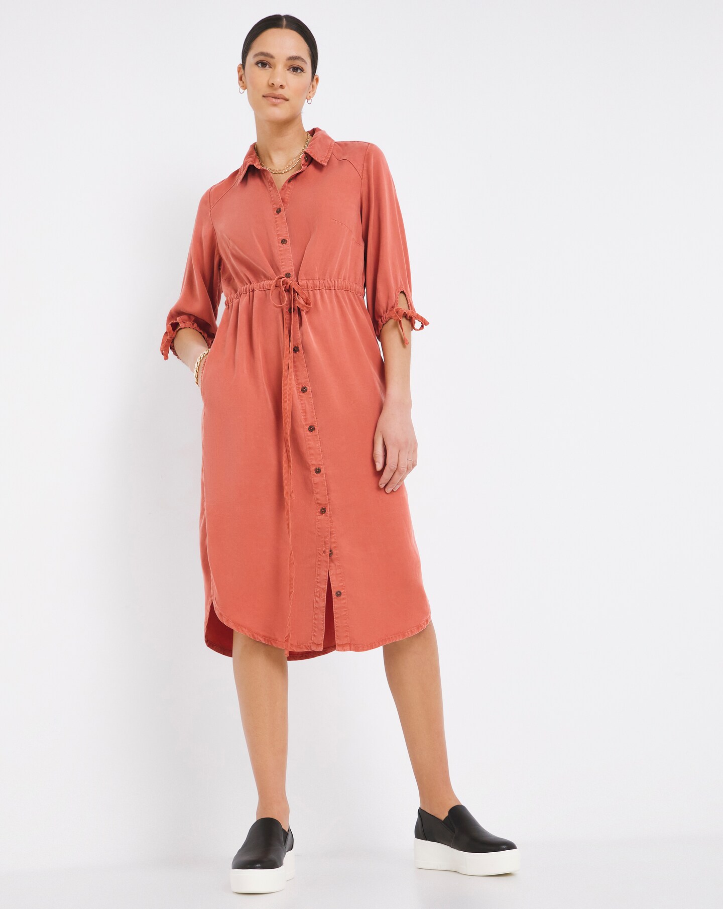 Lyocell Tie Waist Shirt Dress | Oxendales