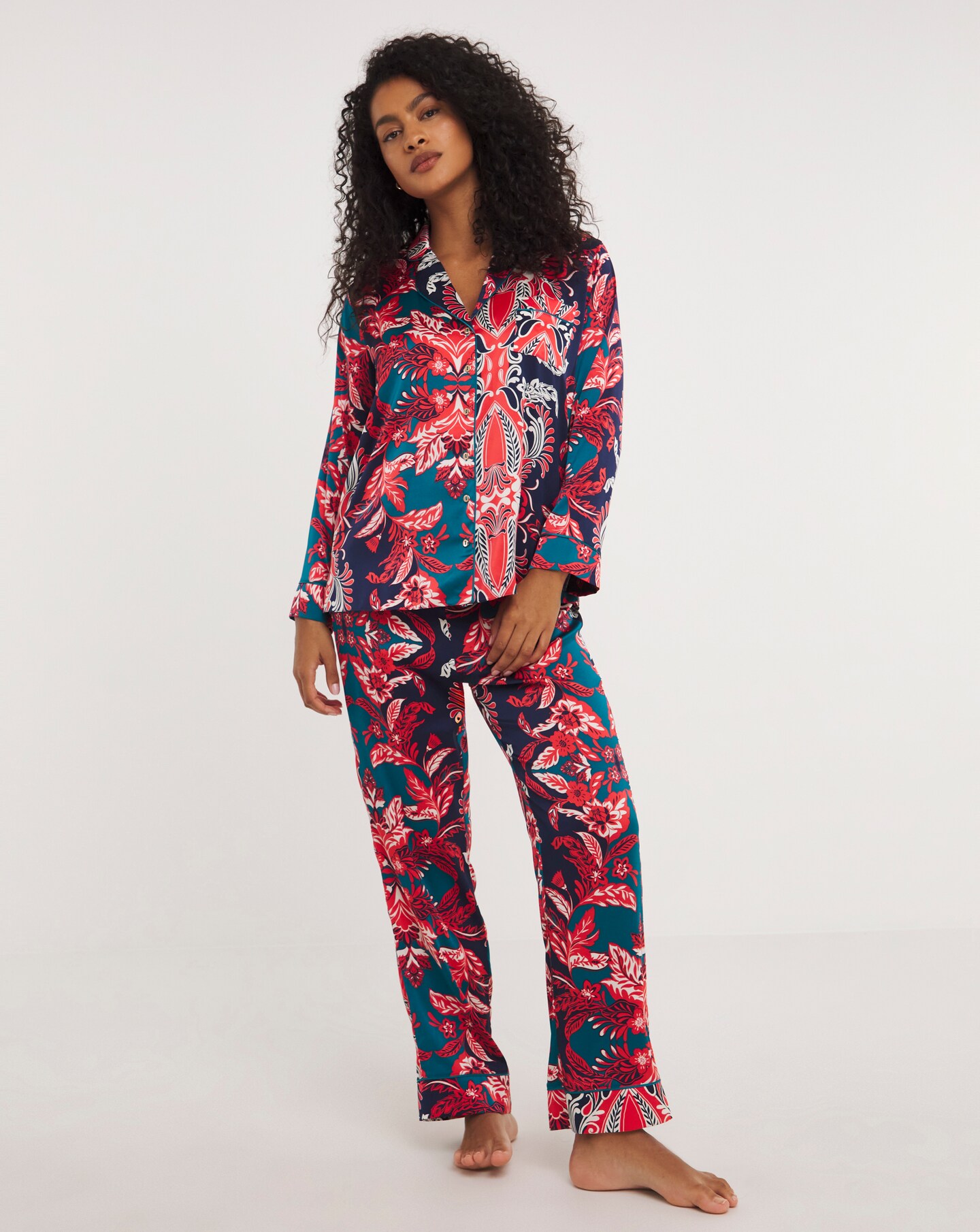 Satin Button Through Pyjama Set Oxendales
