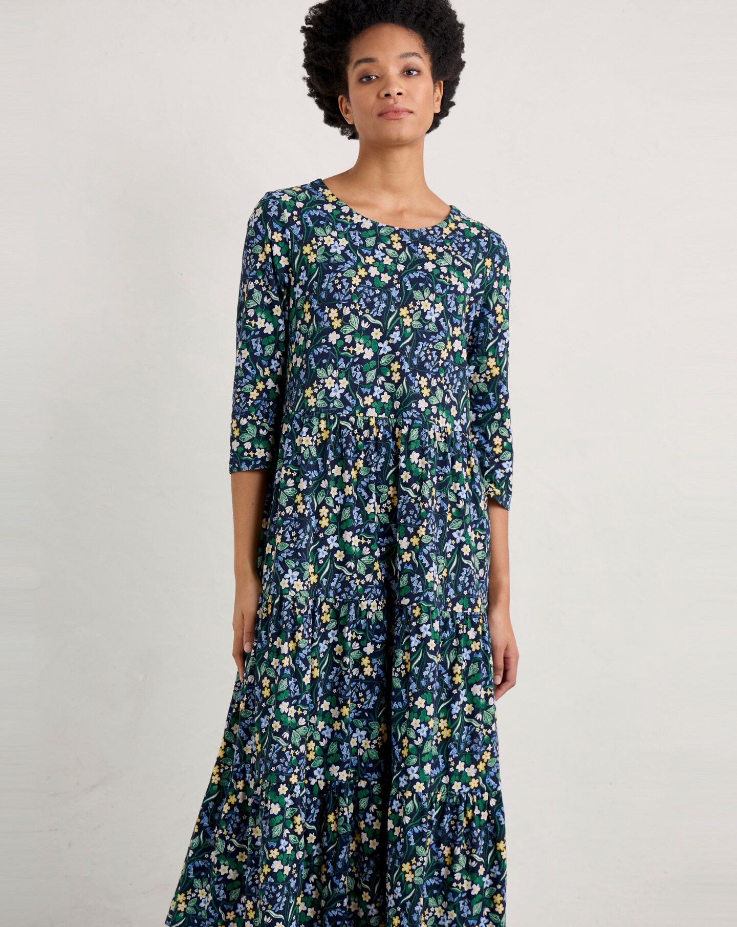 chinese dress ladies Black Floral Midi Tiered Dress main image 0