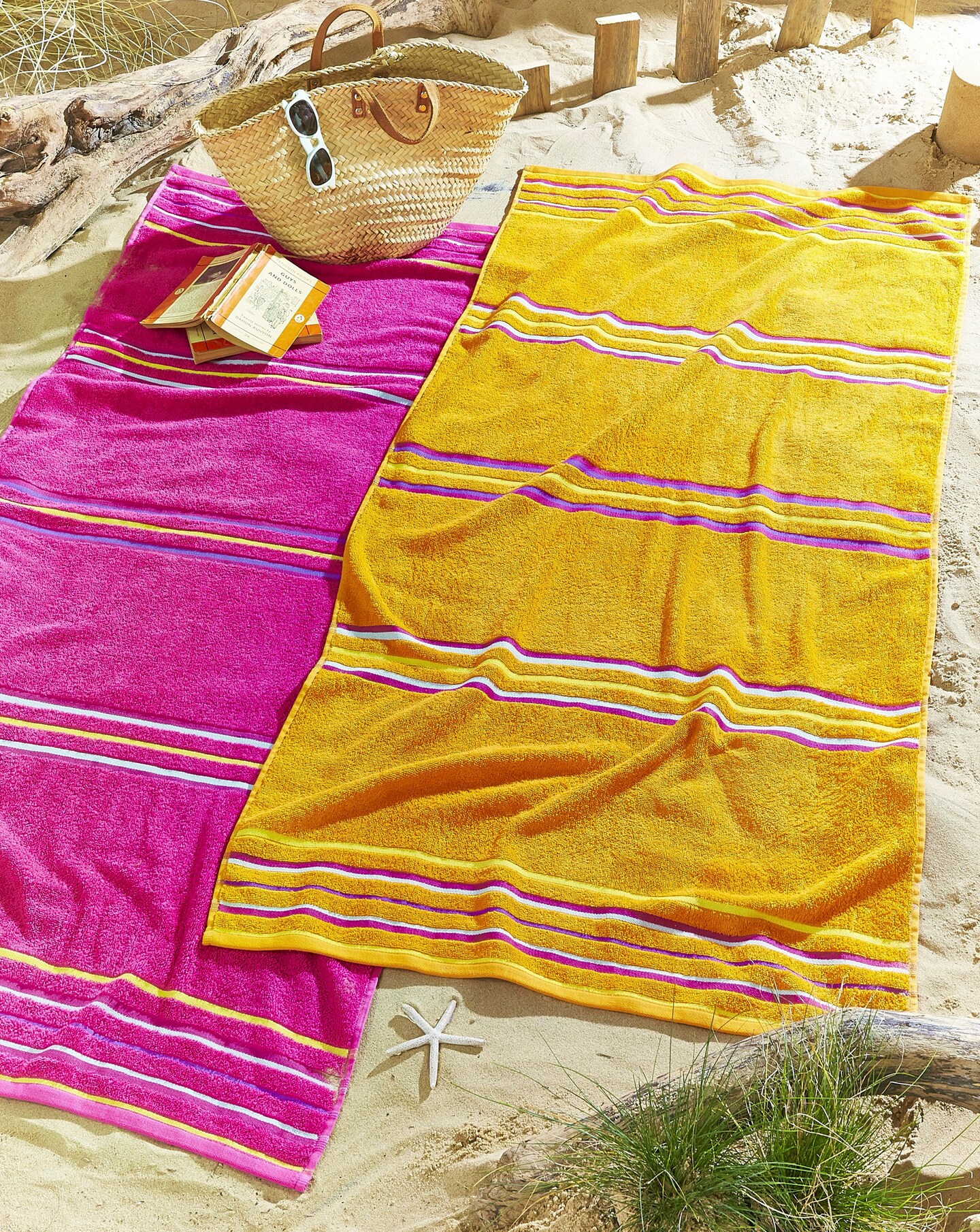 Rainbow Beach Towel Pair Pink Orange