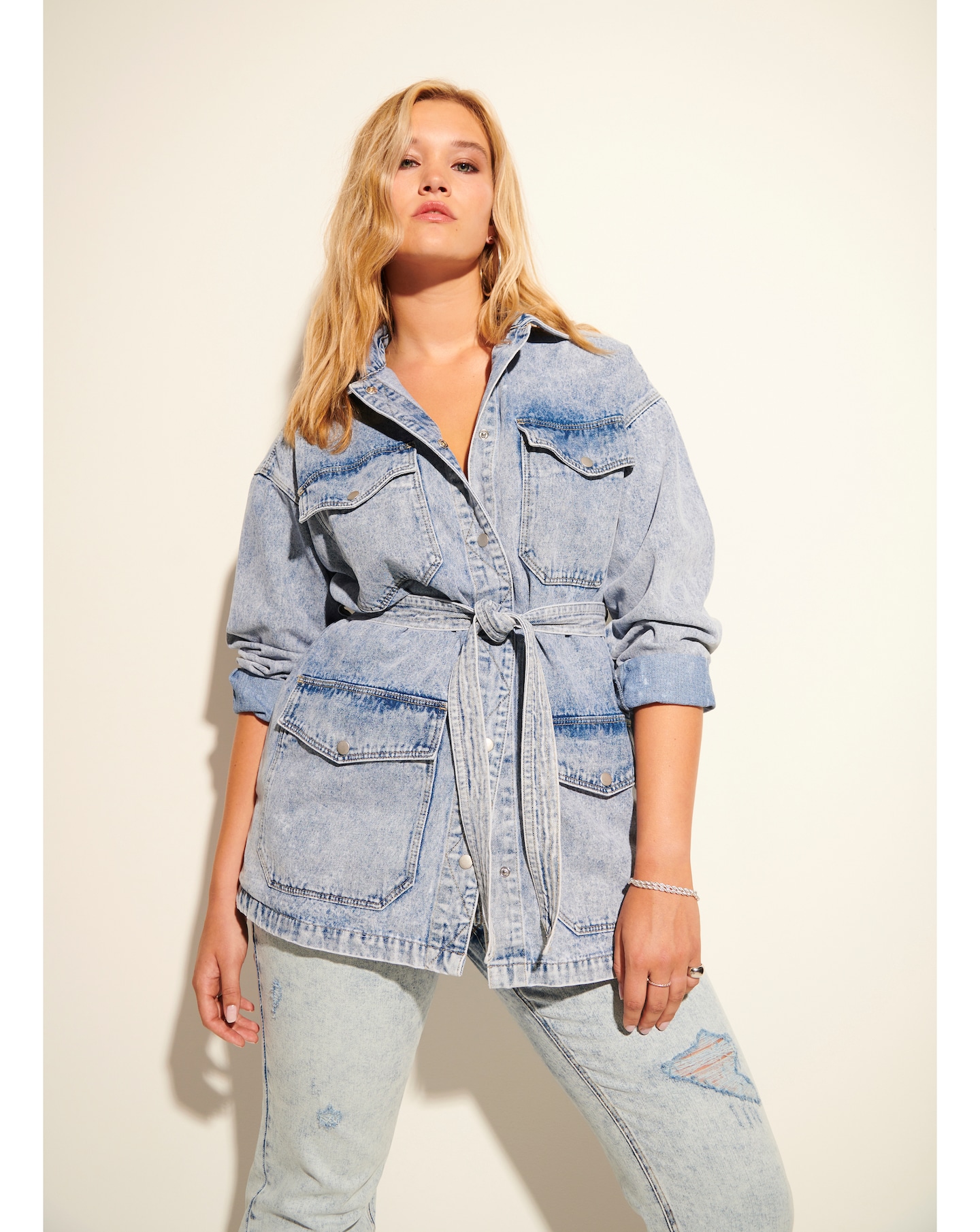 Acid Blue Oversized Safari Denim Jacket 