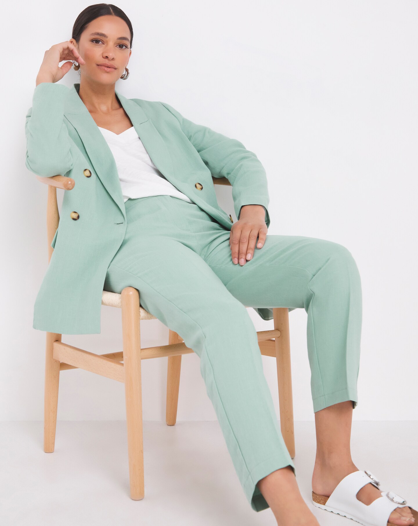 Mint Green Linen Double Breasted Blazer 